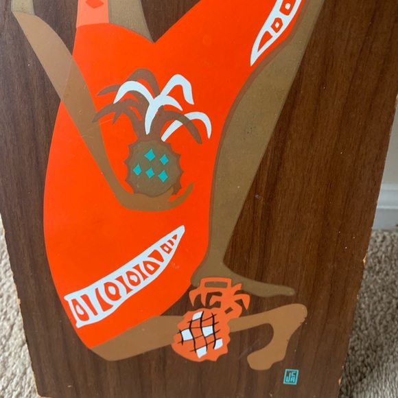 Vintage MCM Art Hand Painted Calypso Dancer Wall Plaque Tiki Decor 8” x 21” - Picture 4 of 10